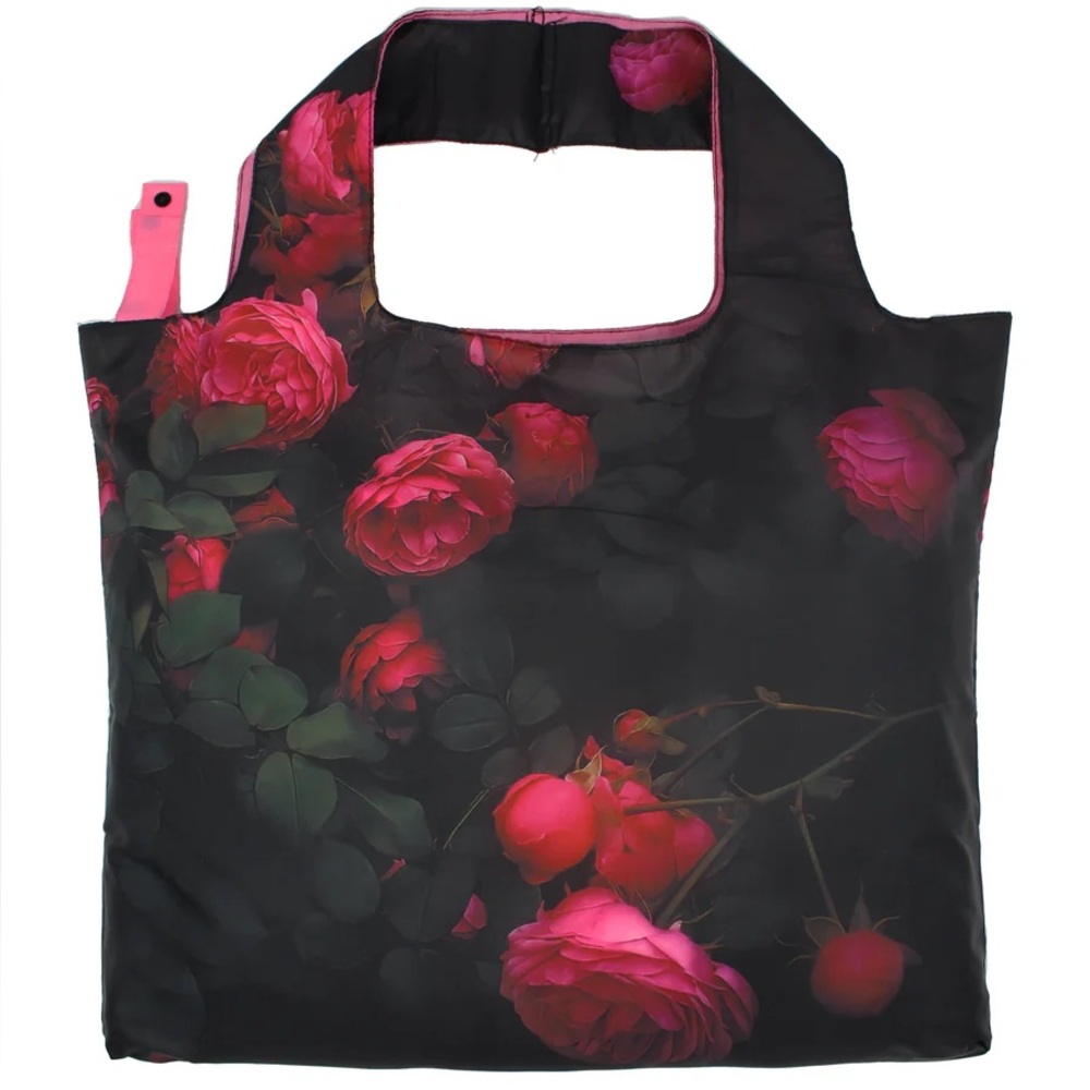 NWOT Black with Red Roses Reusable Tote Bag